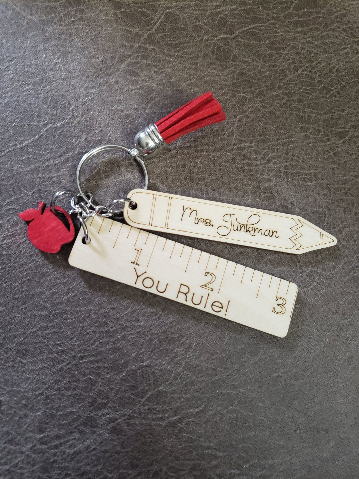 Teacher Personalized Keychain with ruler and apple