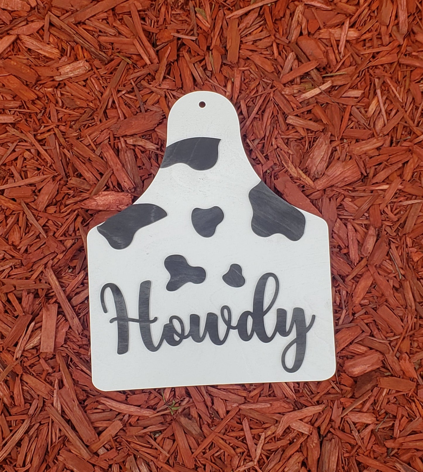 Howdy Cow Print Ear Tag Sign DIY Unfinished