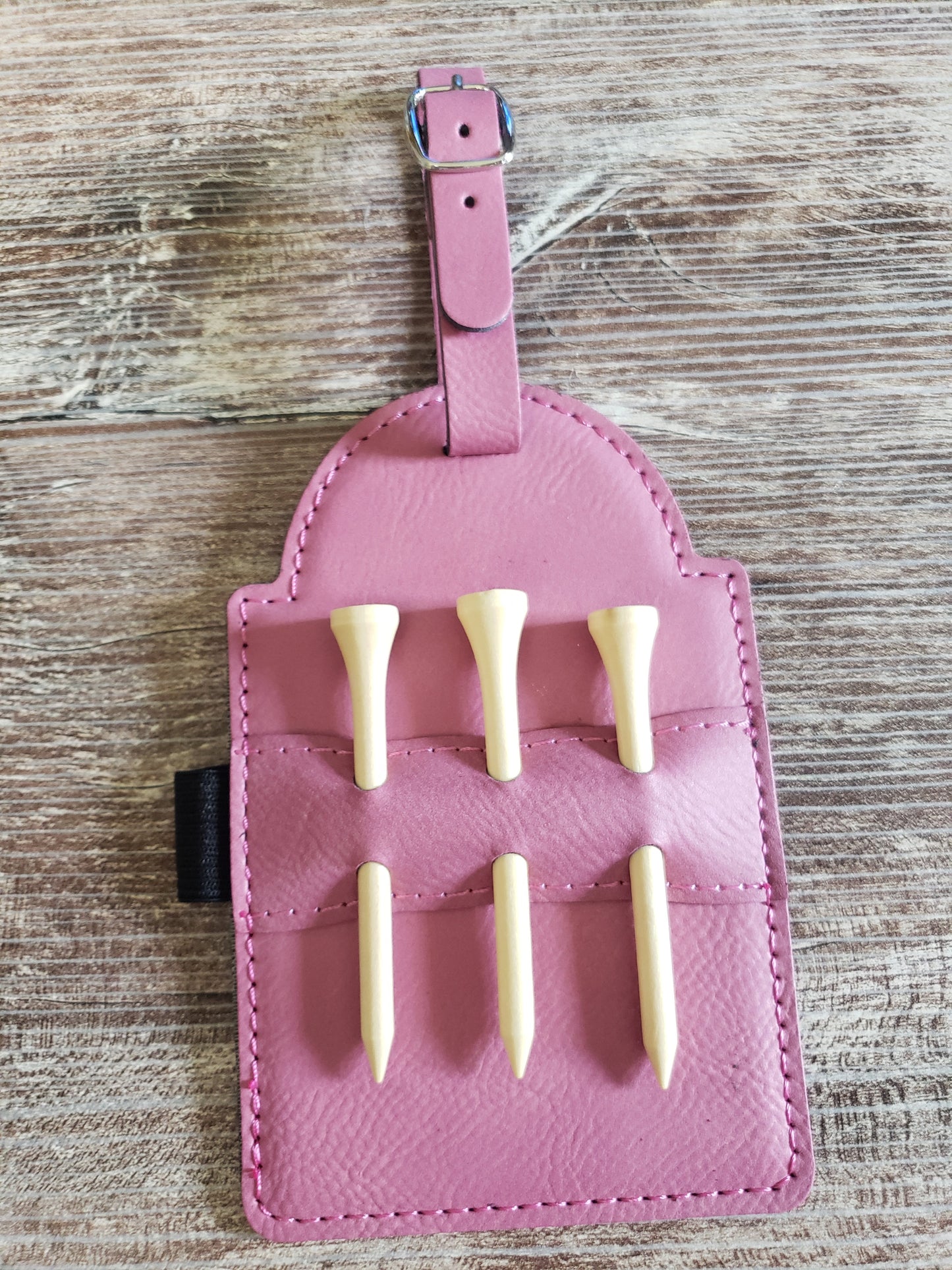 Golf Tee Bag Tag Holder Leatherette Personalized