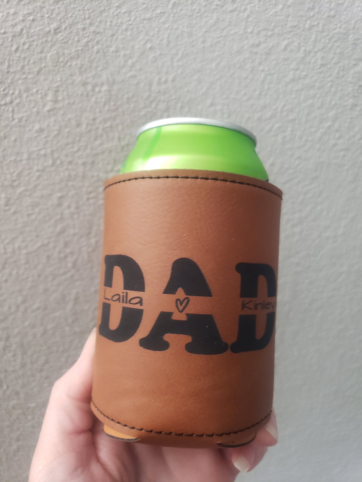 Dad with kids Leatherette Koozies Personalized