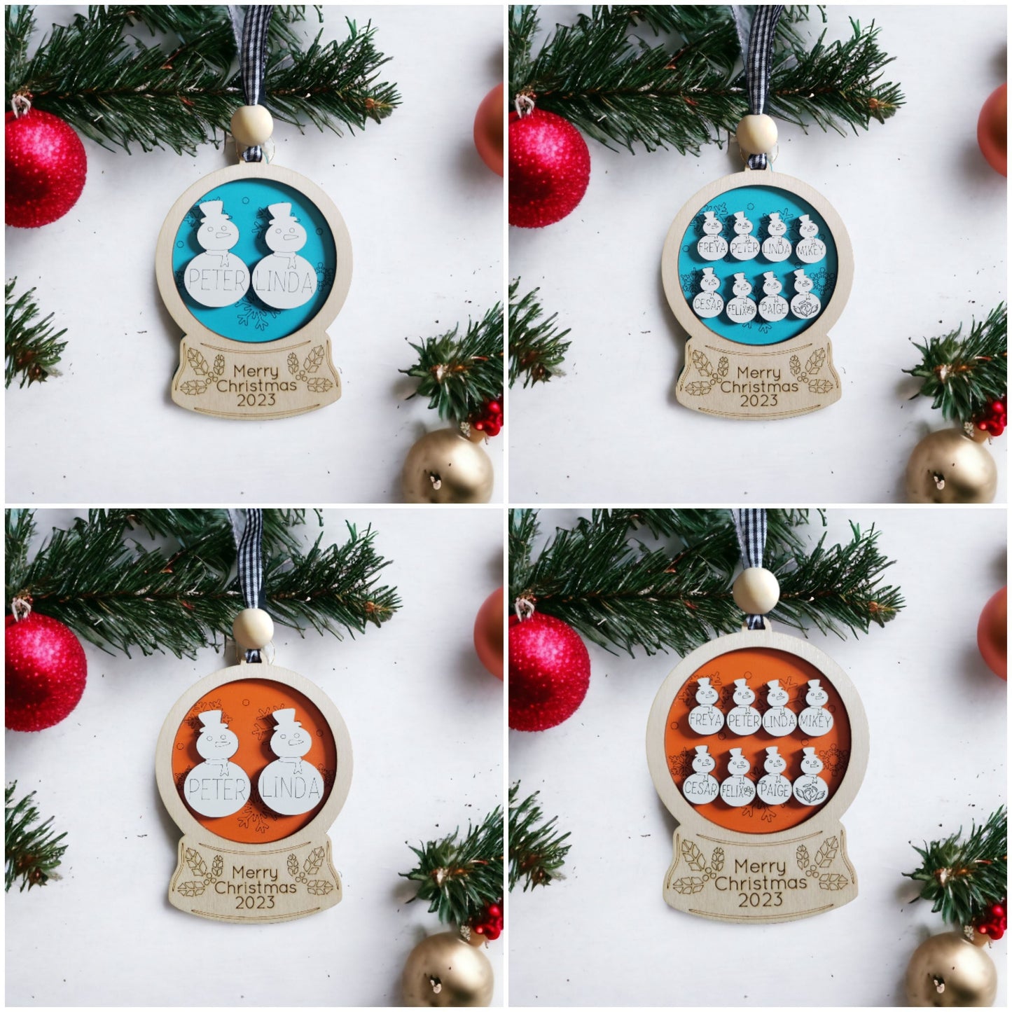 Snowglobe Snowmen Christmas Ornament Personalized
