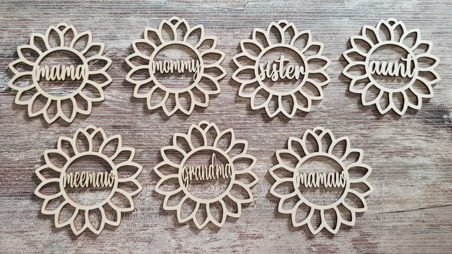Sunflower car charm personalized. All lower case