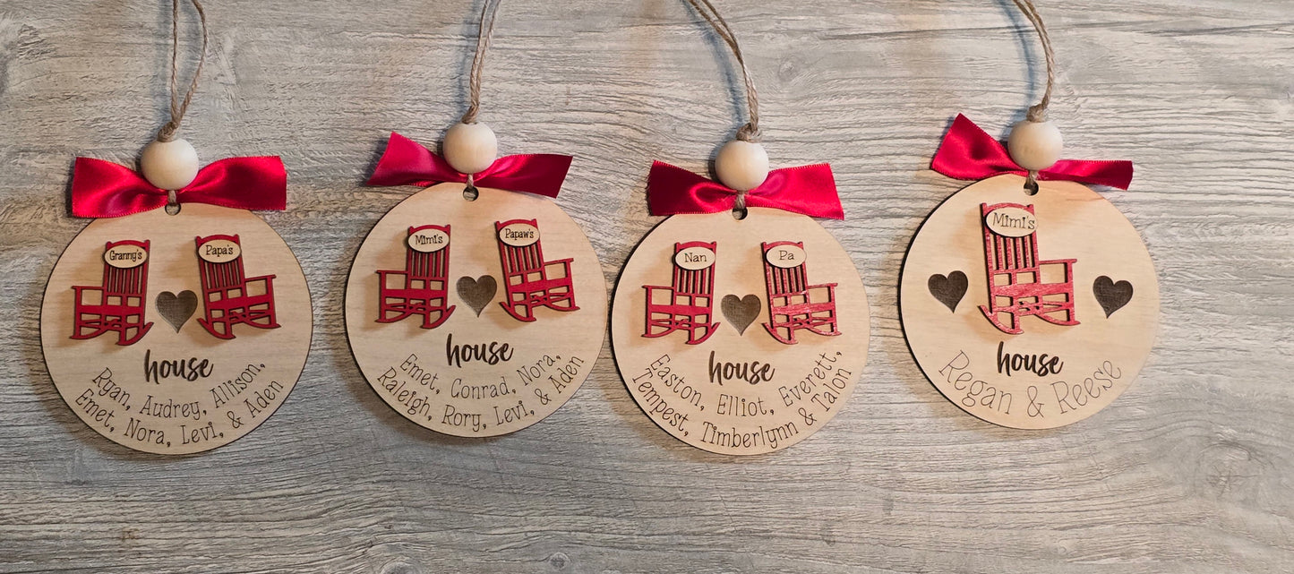 Grandparents Chair Christmas Ornament Personalized