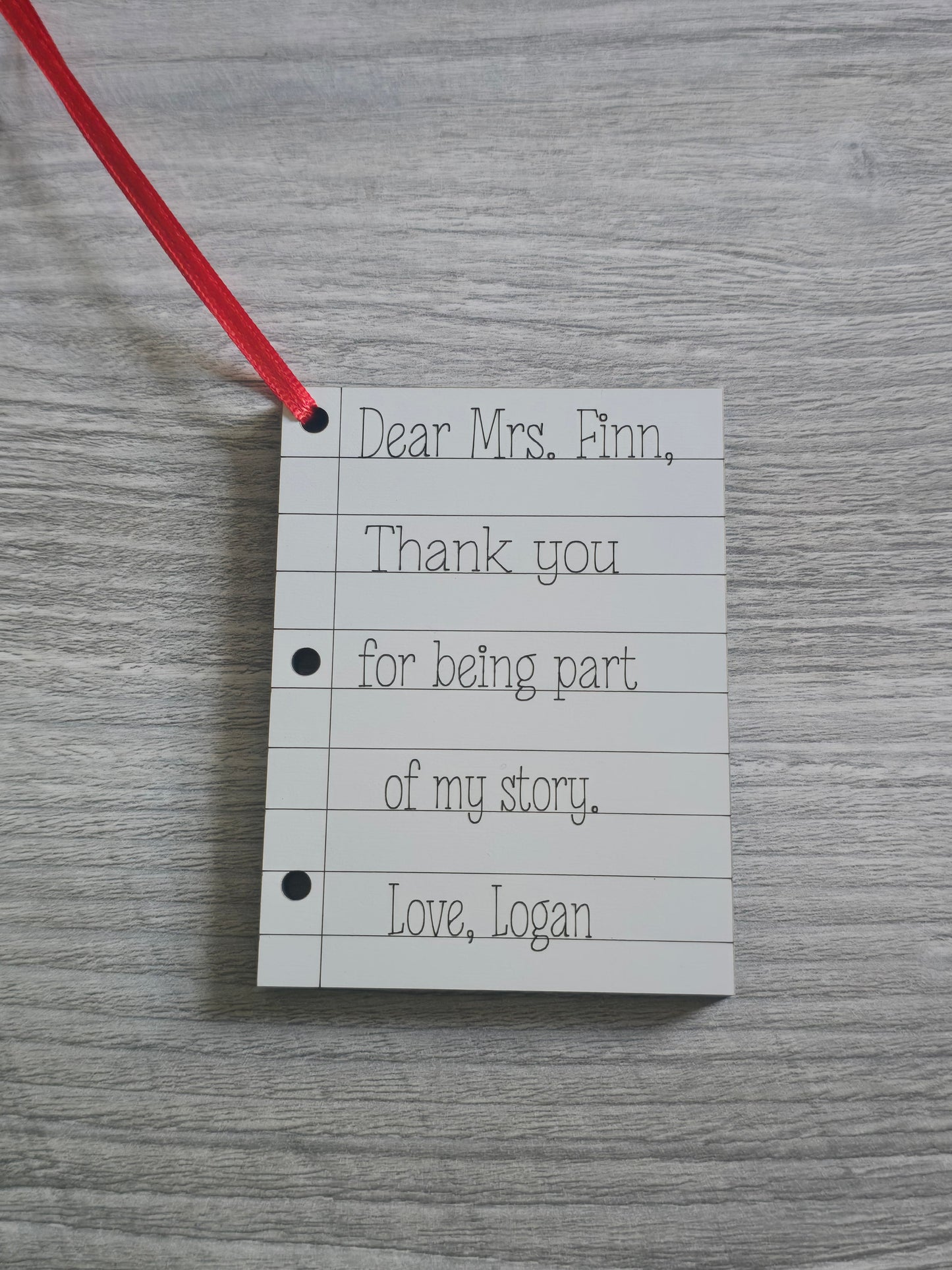 Dear Teacher notebook Christmas Ornament Personalized