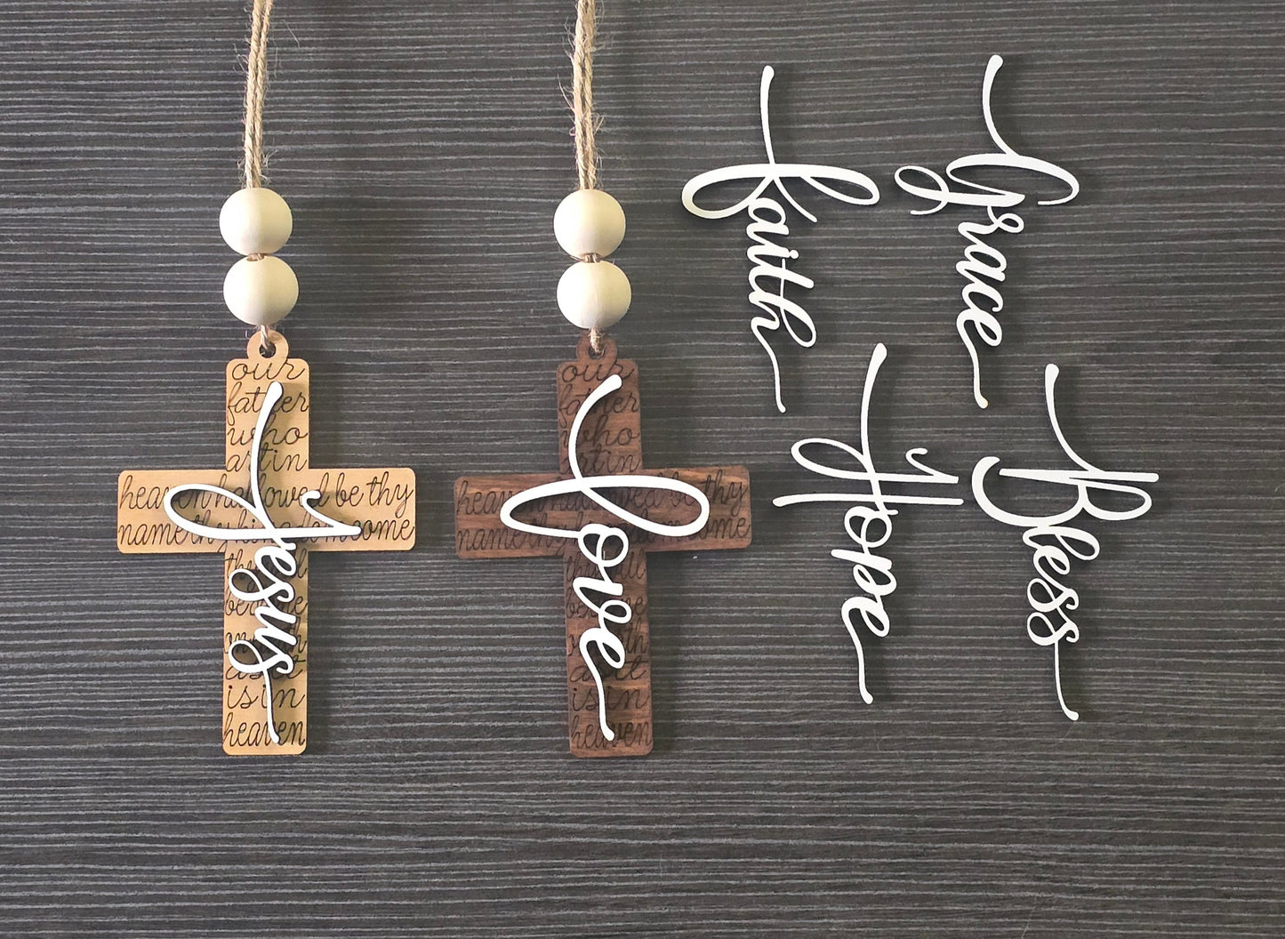 Lord's Prayer Cross with saying car charm or ornament