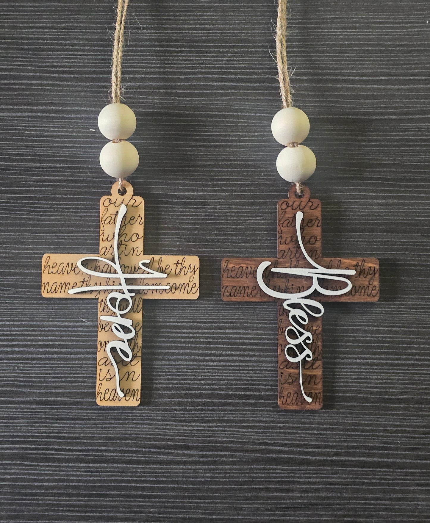 Lord's Prayer Cross with saying car charm or ornament