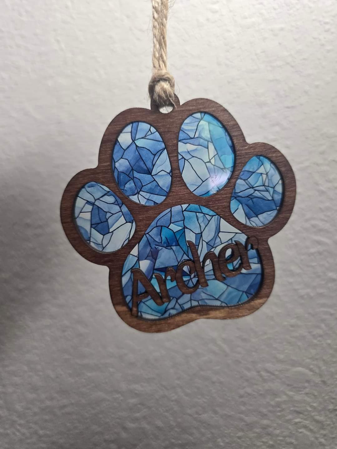 Dog Paw Suncatcher Christmas Ornament Personalized