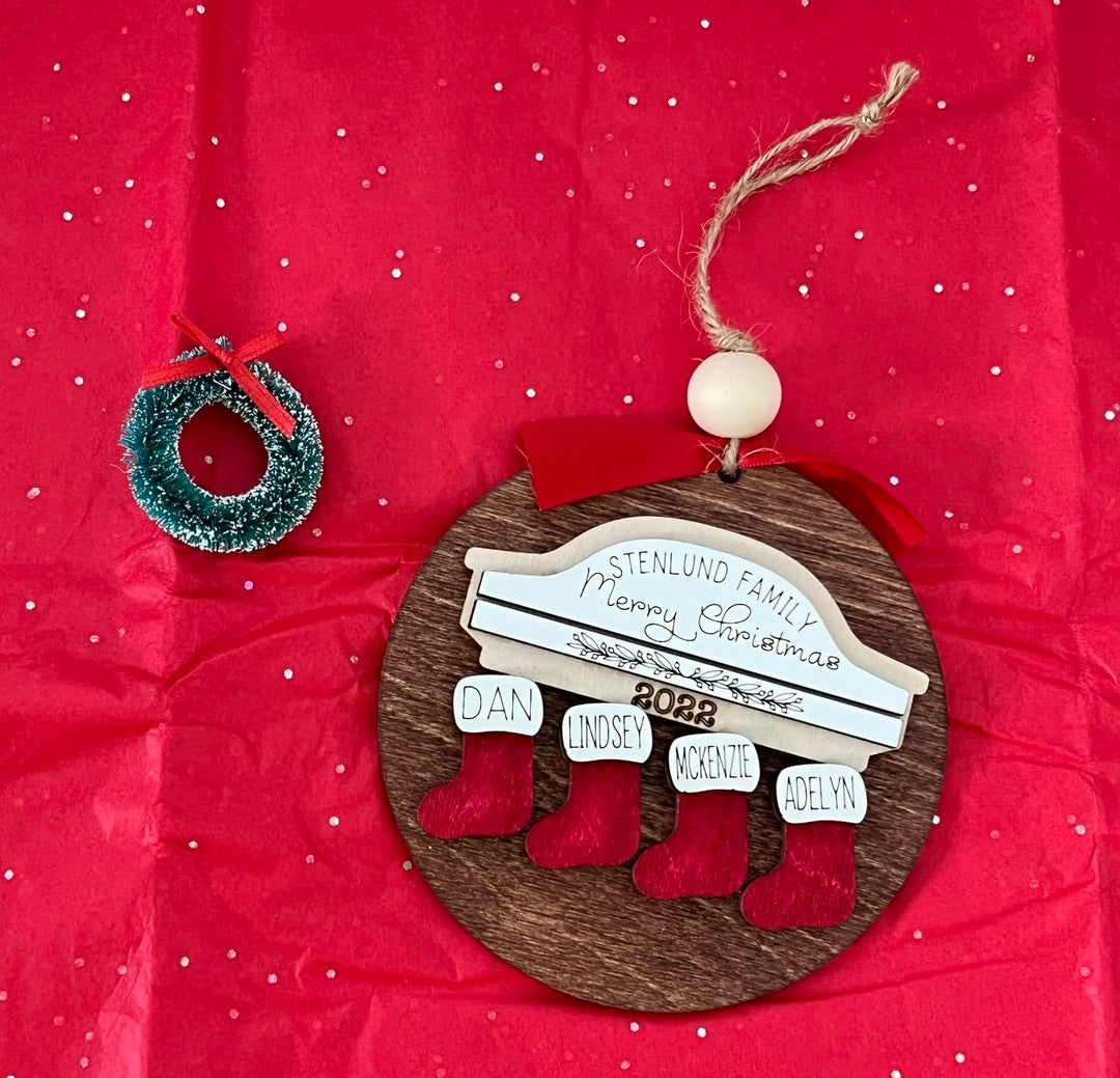 Stocking Personalized Merry Christmas Ornament Max of 8 names 2024