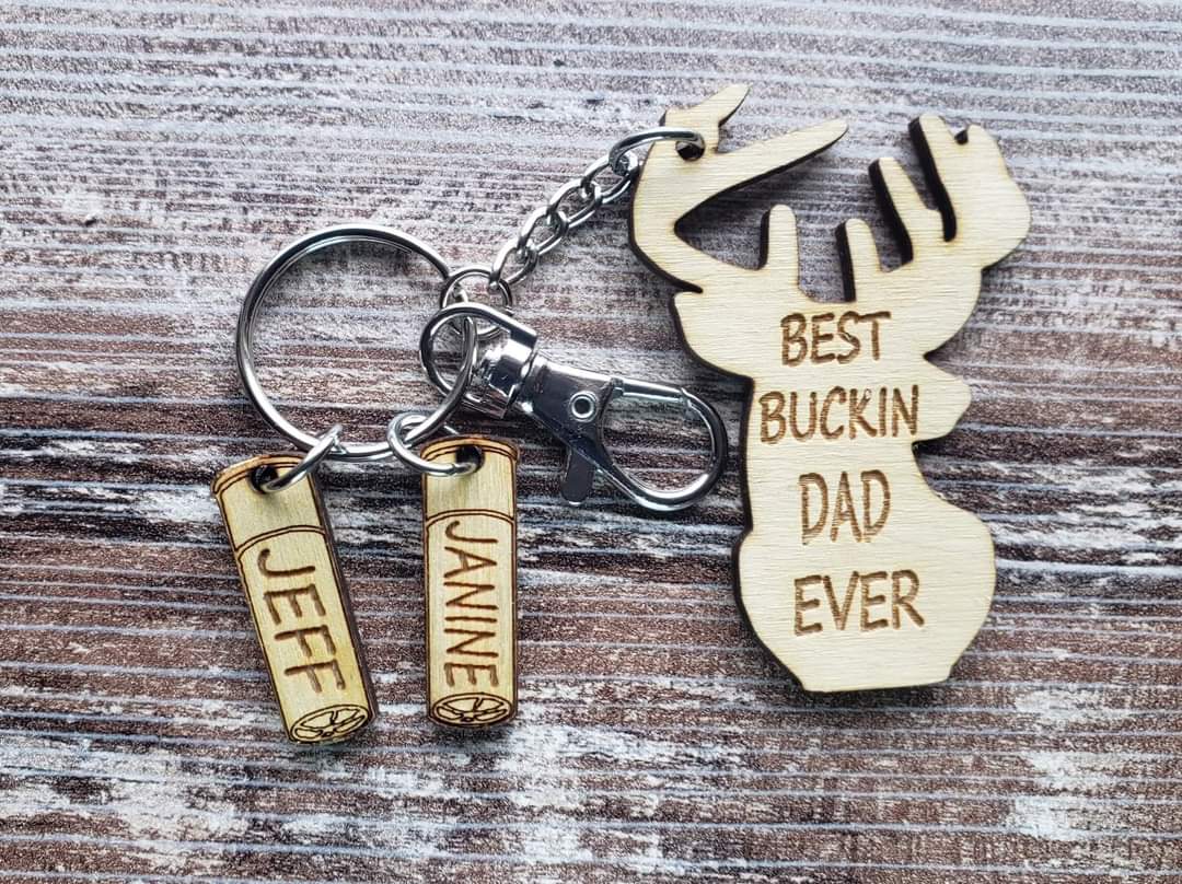 Best Buckin Dad Ever Keychain Personalized with shells