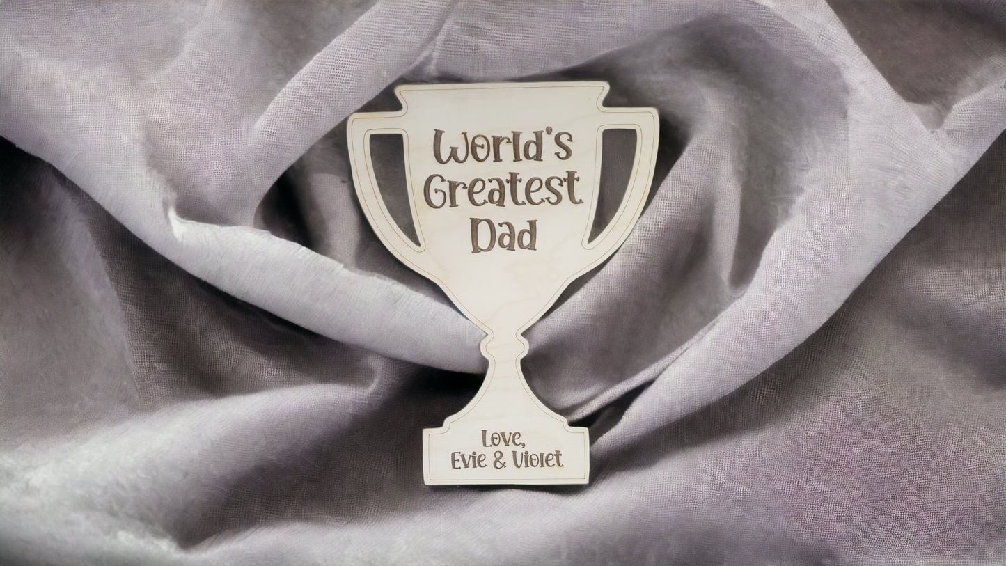World's Greatest Dad Trophy and Magnet Personalized