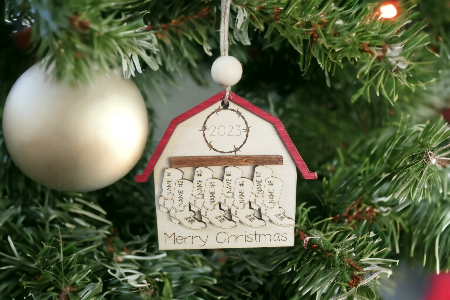 Barn with Boots Merry Christmas Ornament Personalized