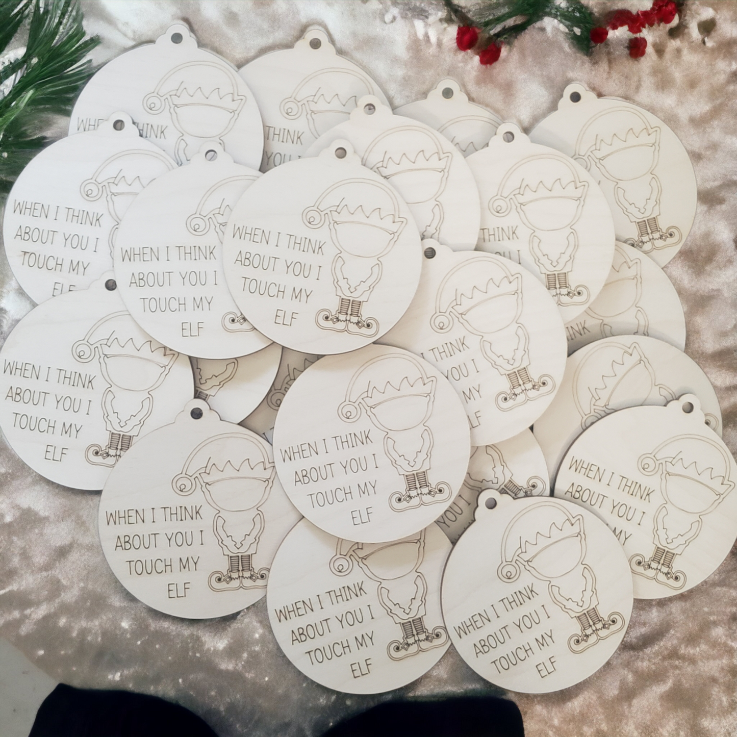 When I think about you I touch my elf Christmas Ornament