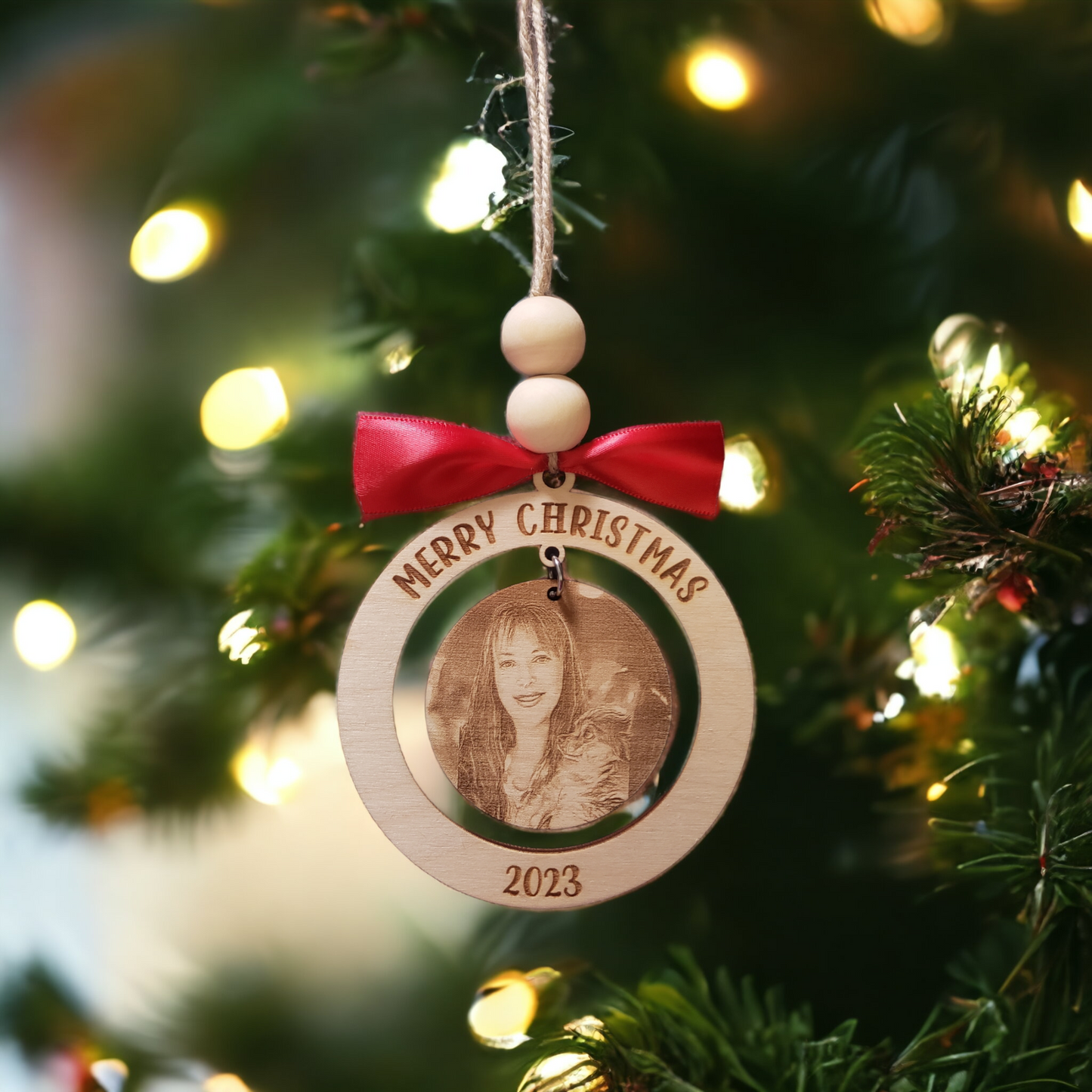 Merry Christmas with year photo ornament