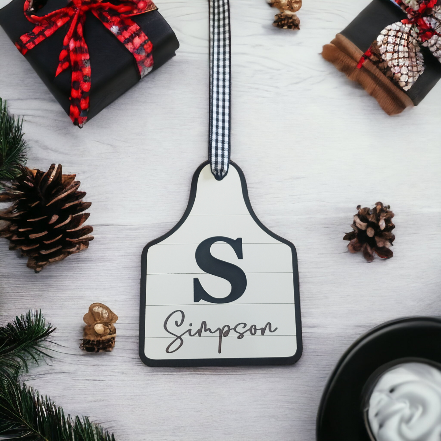 Ear Tag Name cutout ornaments 2 layer Personalized