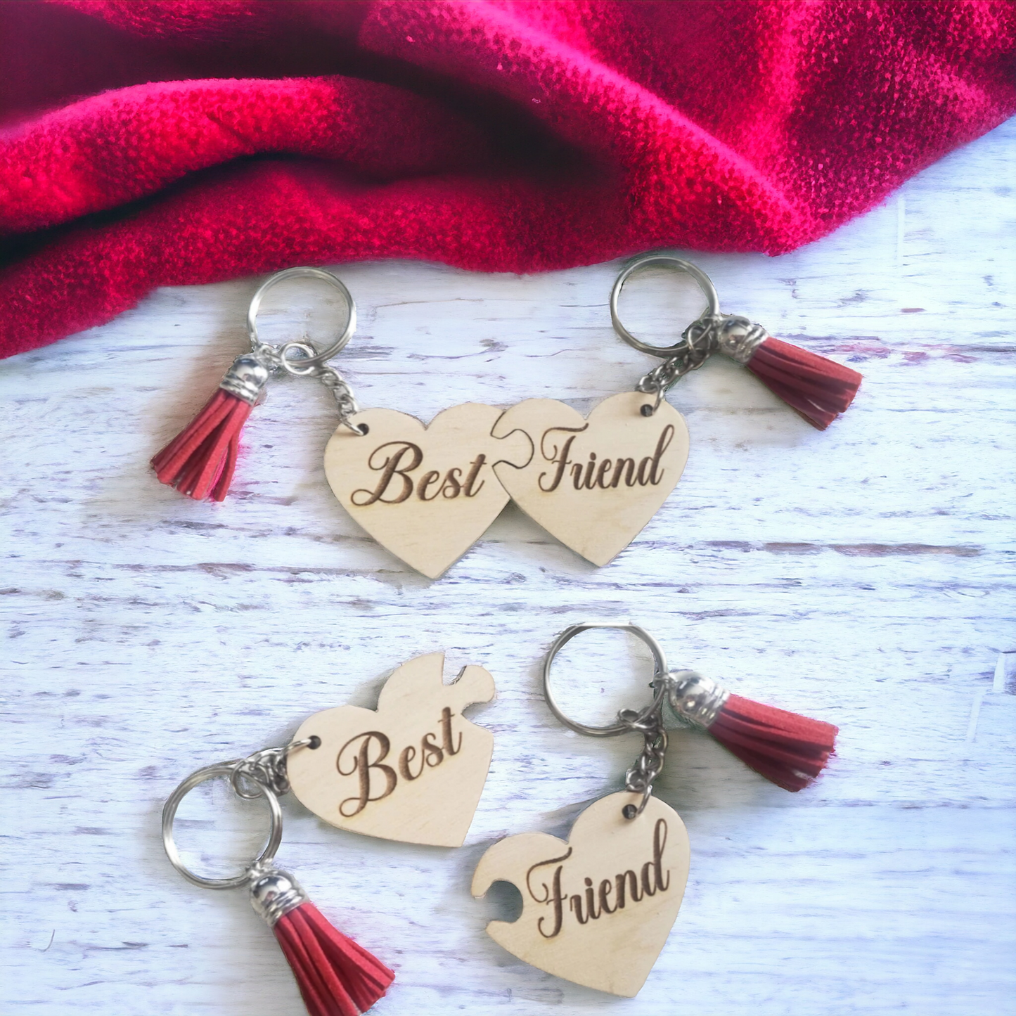 2 piece personalized heart keychains