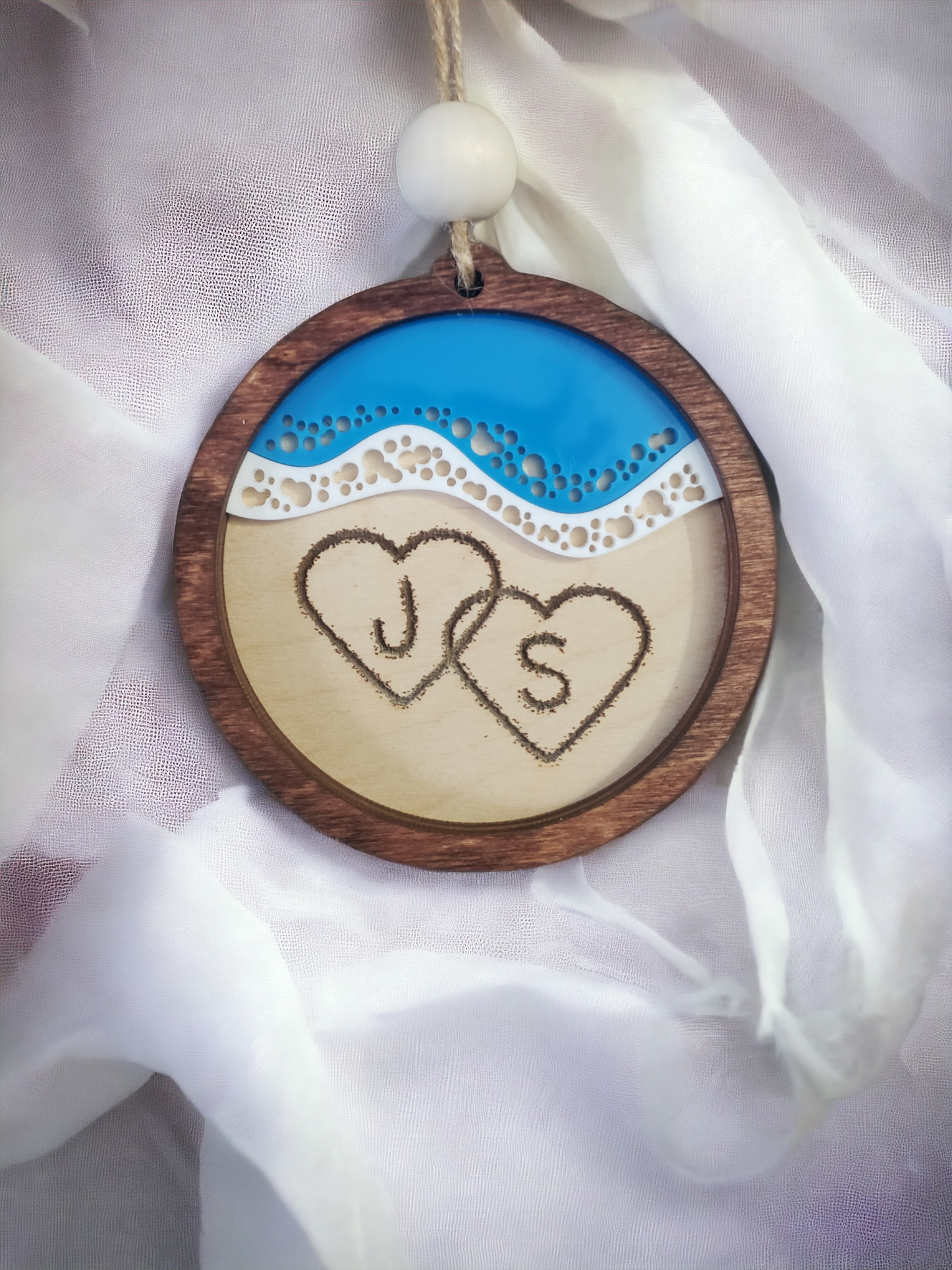 Beach Initial Heart Ornament Initials only personalized