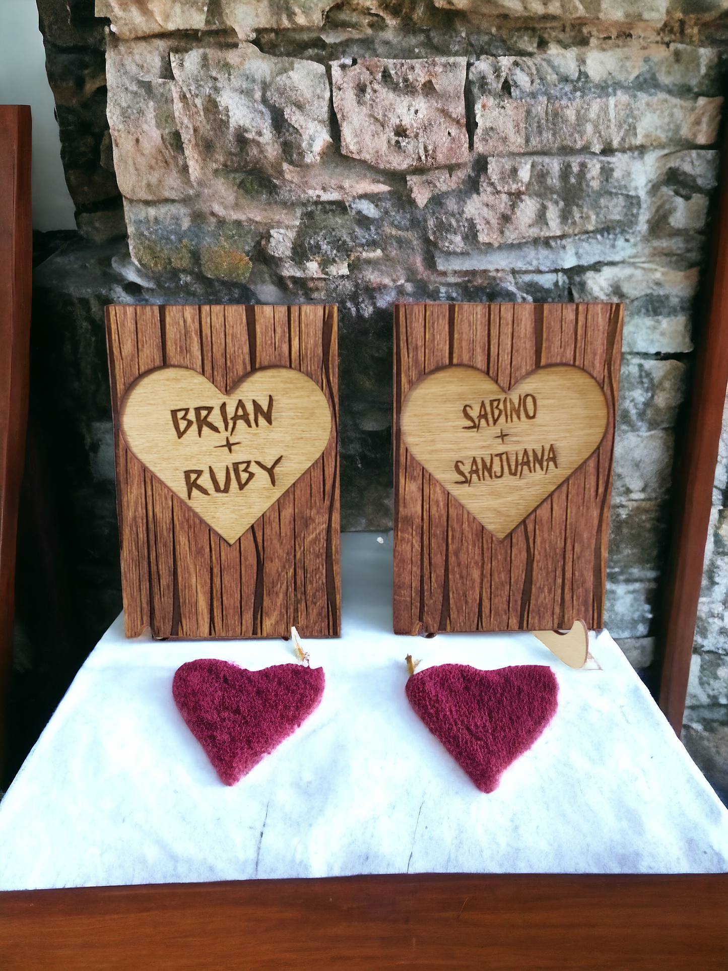 Carved wood heart plaque personalized