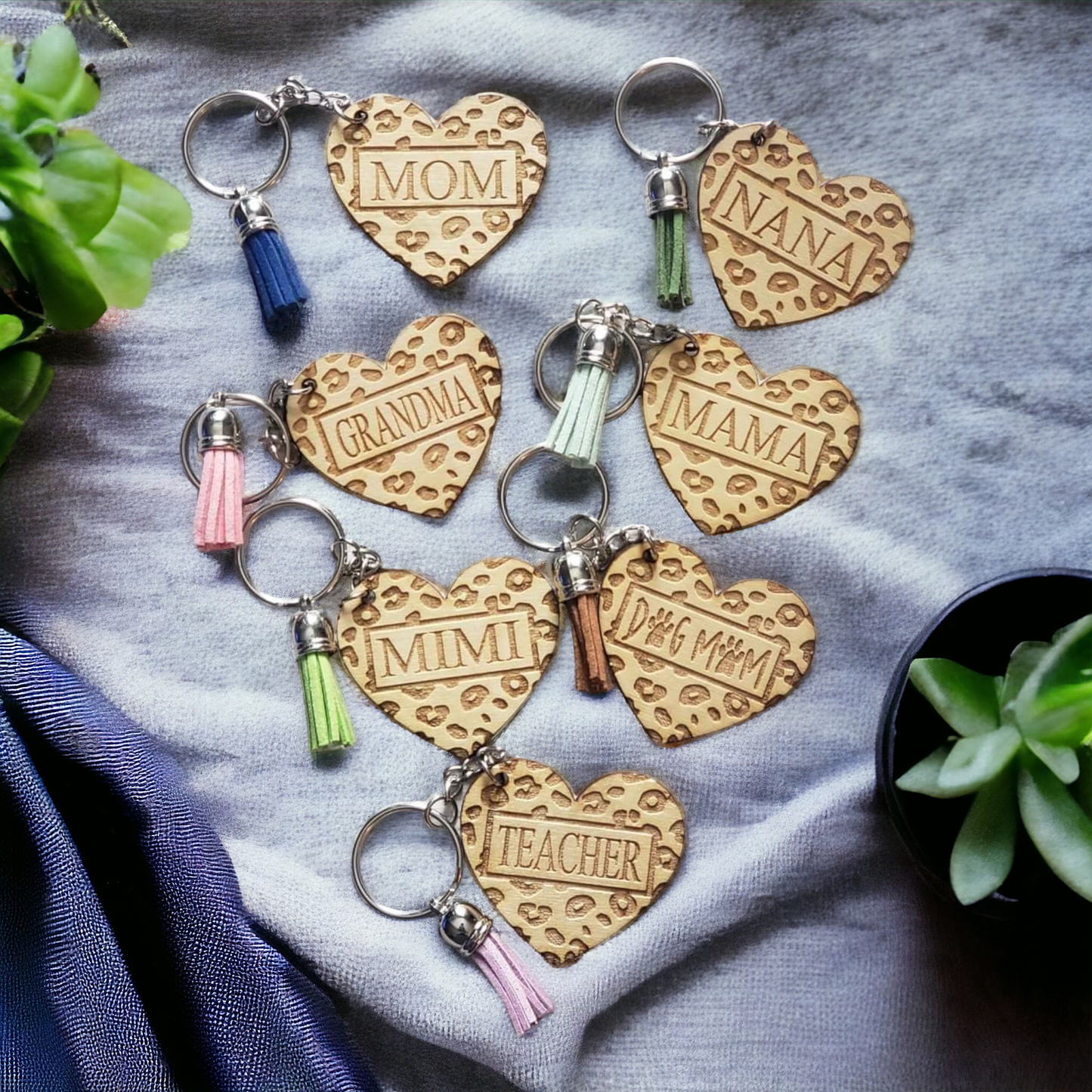 Leopard Heart Keychains Personalized