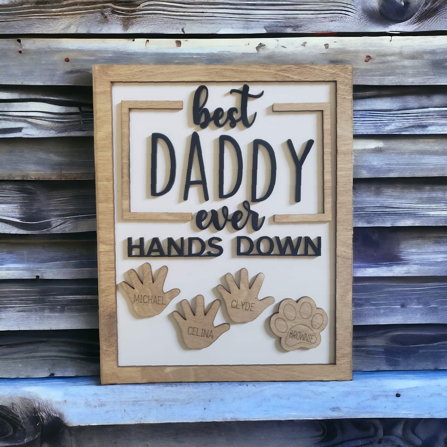 Best Daddy Ever Hands Down handprint sign personalized