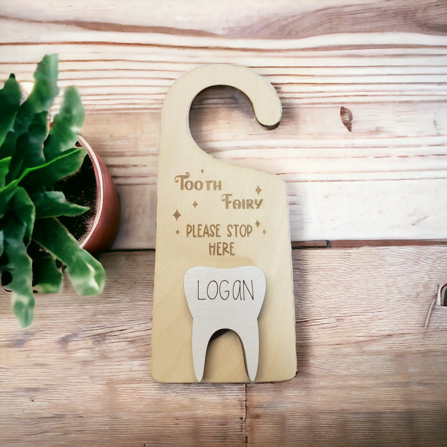 Tooth Fairy please stop here door hanger Personalized option