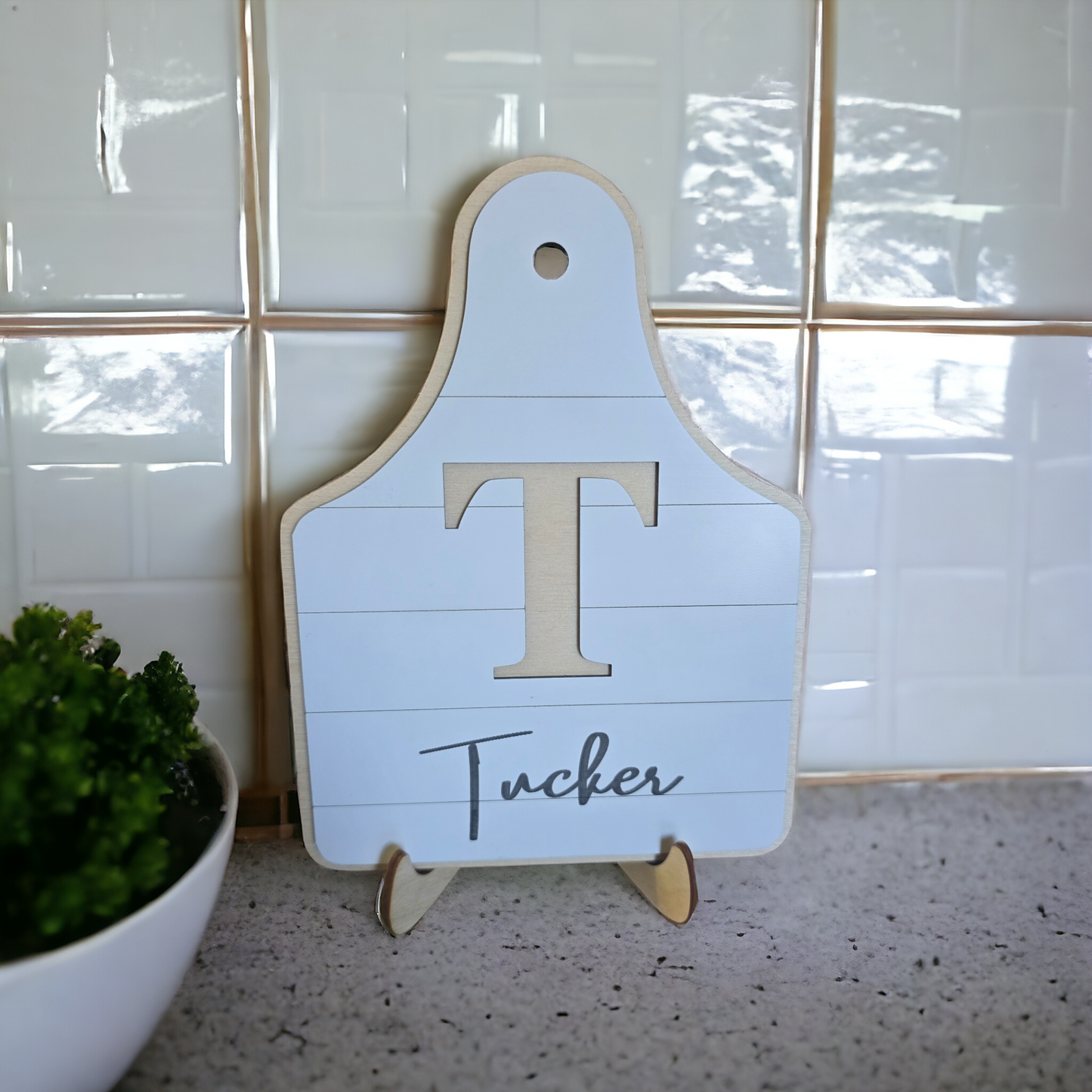 Ear tag last name Small sign leaner Personalized