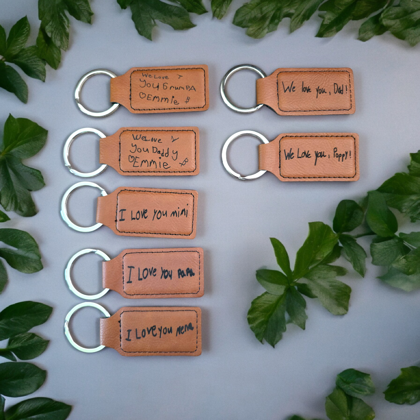 Leatherette Keychain handwriting keychain personalized