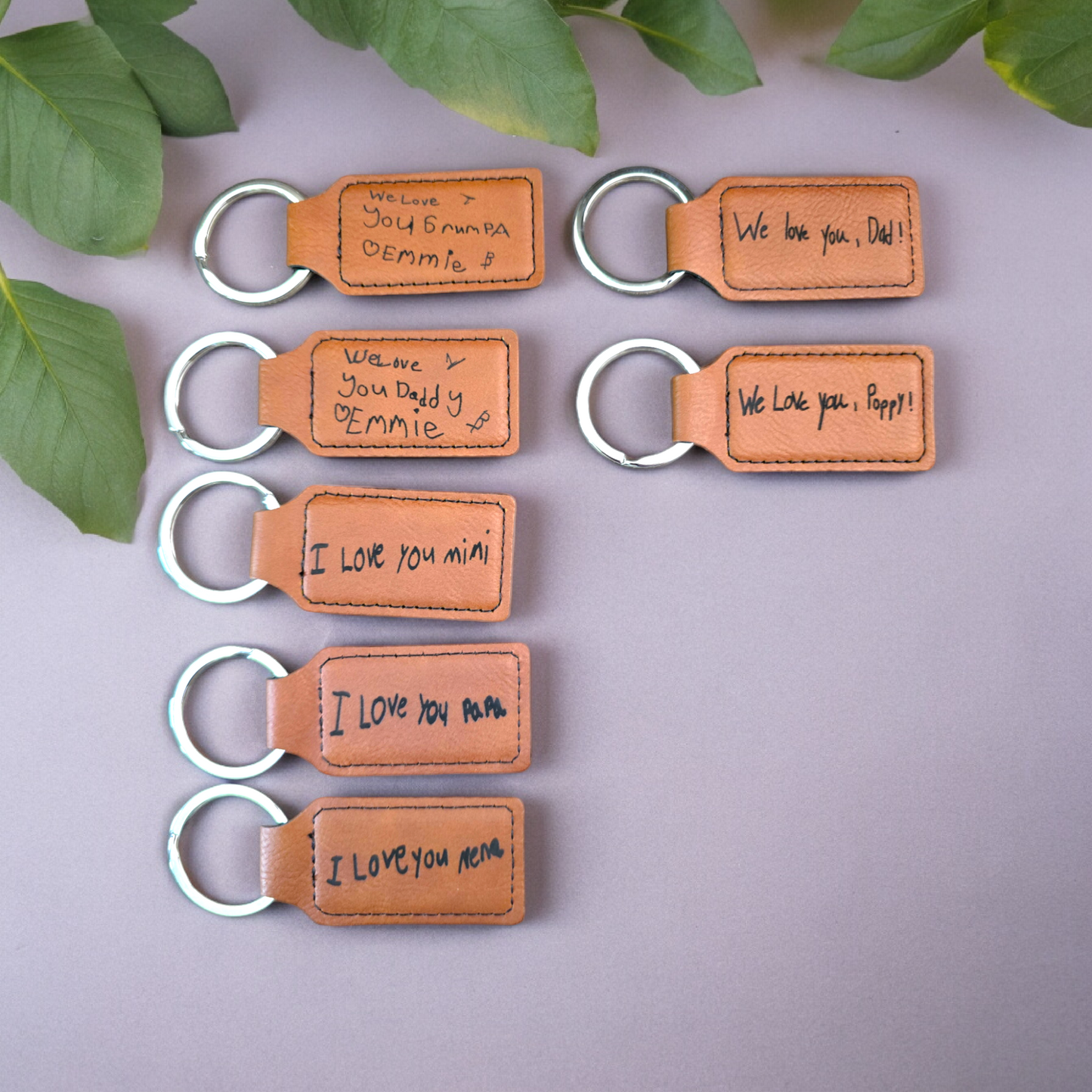 Leatherette Keychain handwriting keychain personalized