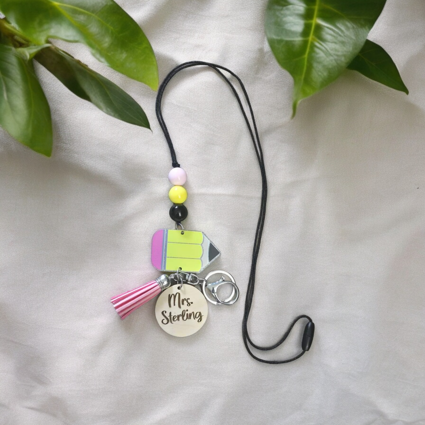 Teacher Pencil lanyard with beads Personalized