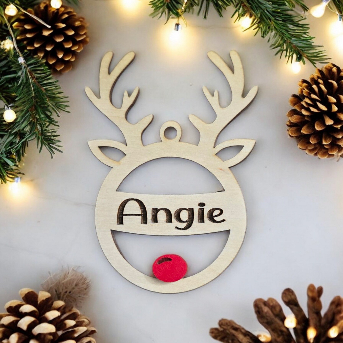 Reindeer with nose personalized Christmas Ornament