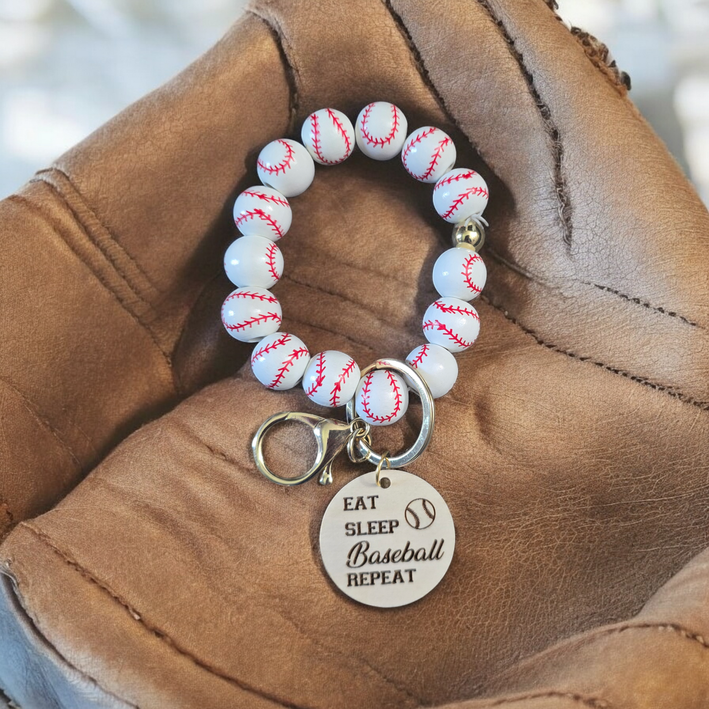 Eat sleep baseball repeat wristlet personalized