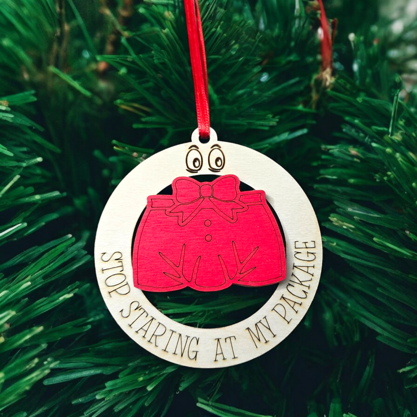 Stop staring at my package Christmas Ornament