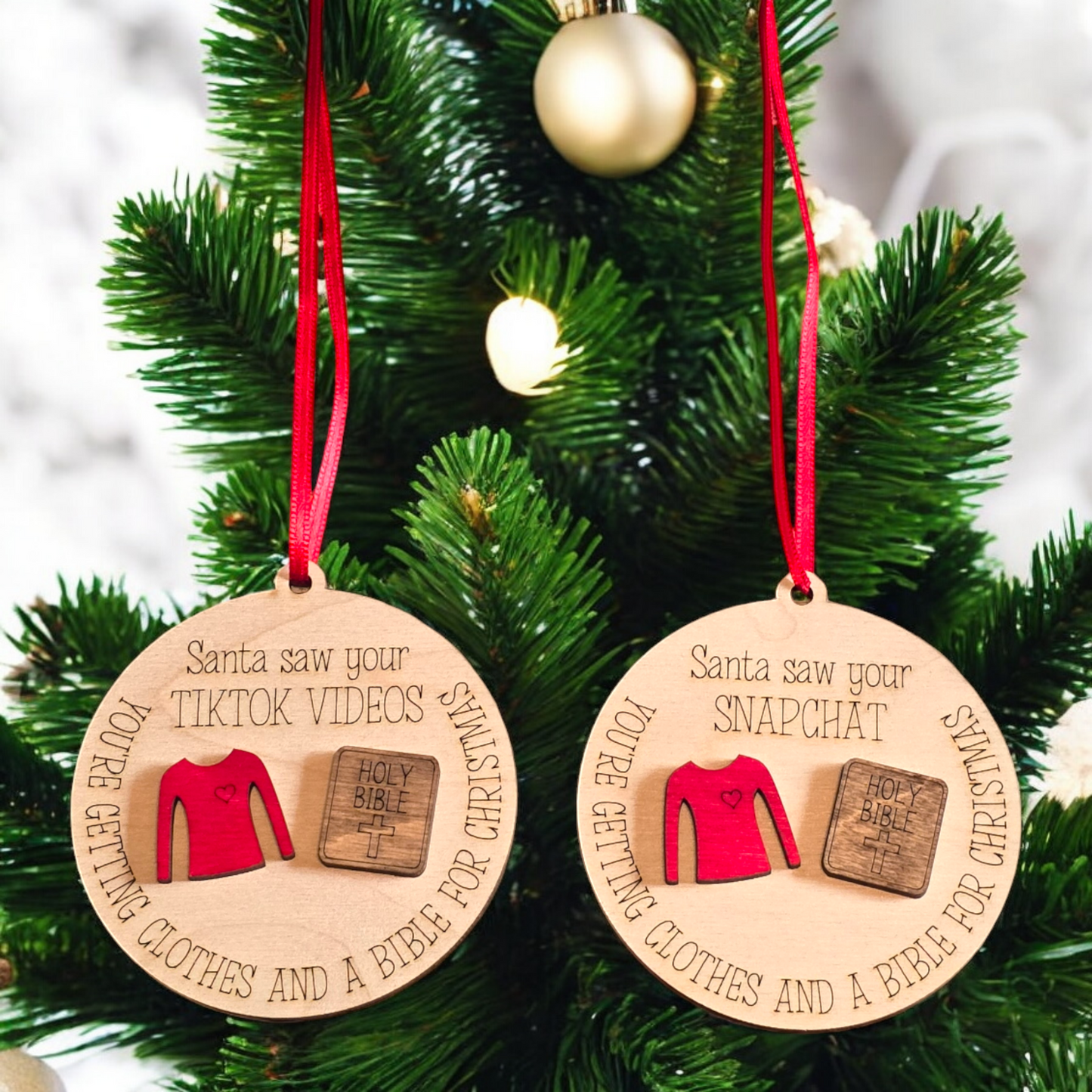 Santa saw your Tiktok videos and Snapchat Christmas Ornament