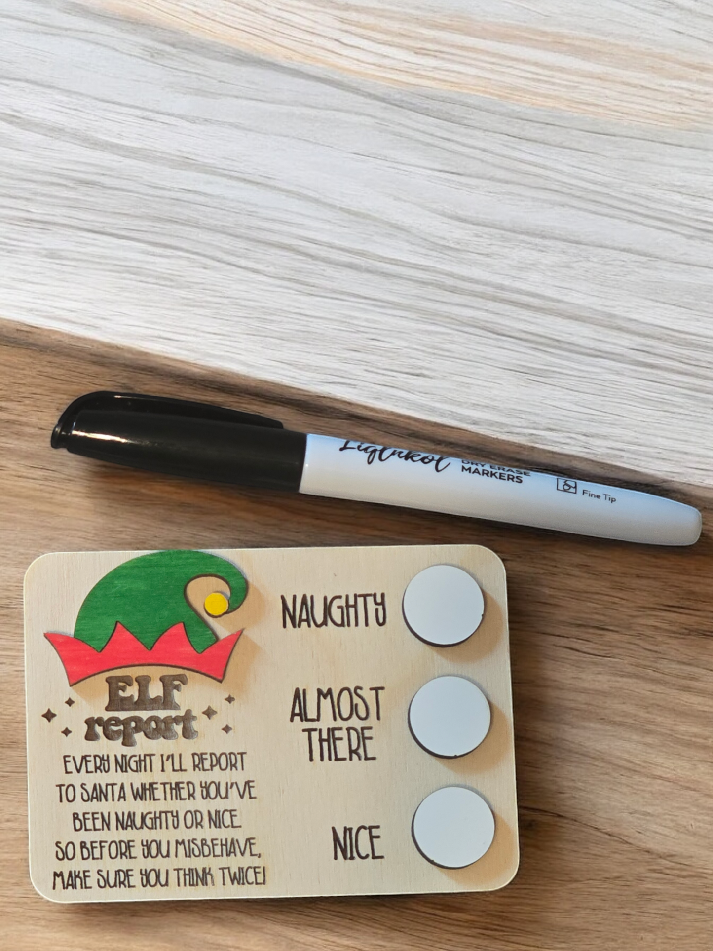 Elf Report with Dry erase circles and marker Christmas