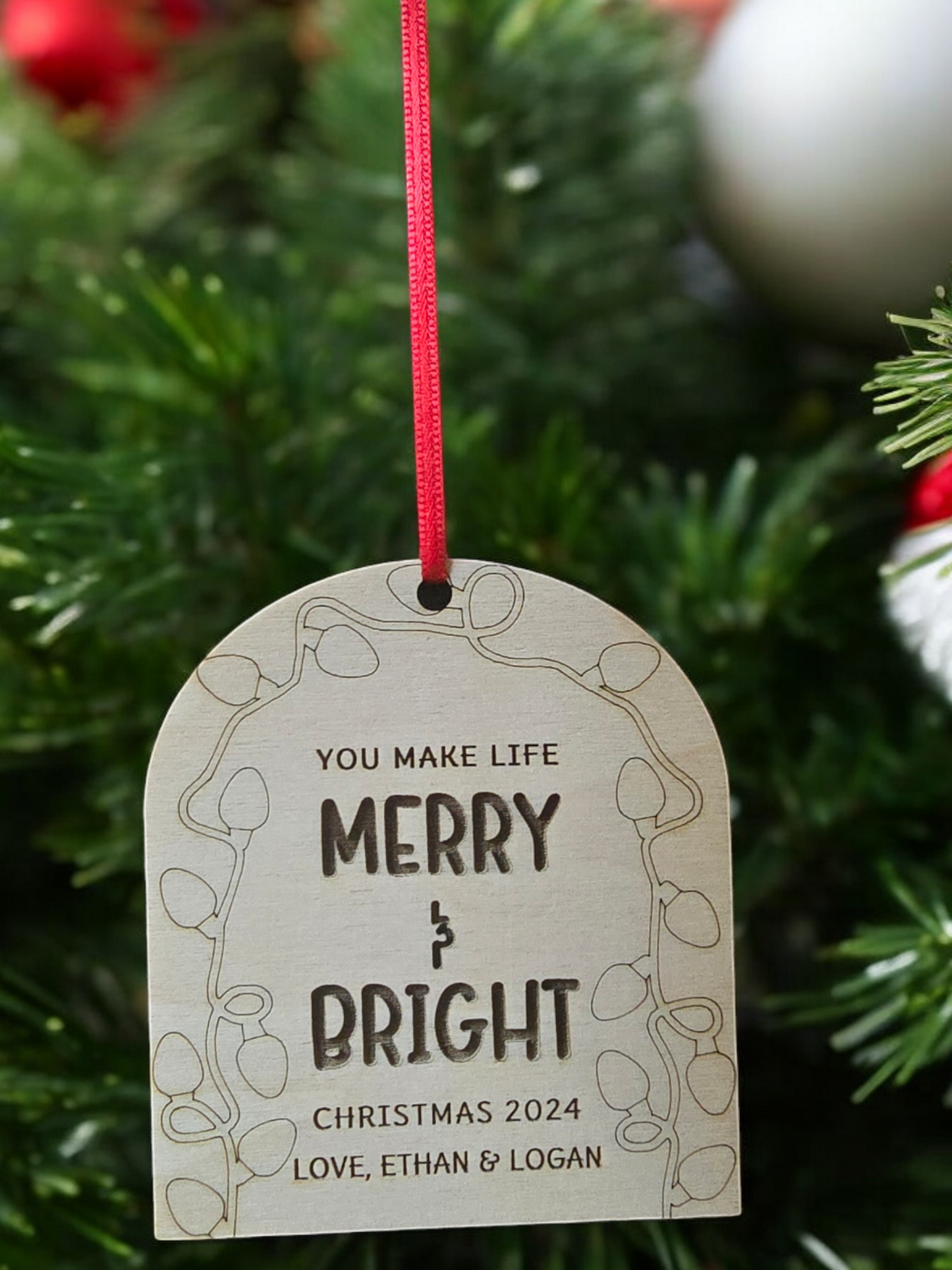 You make life Merry & Bright fingerprint Sign or Christmas Ornament Personalized