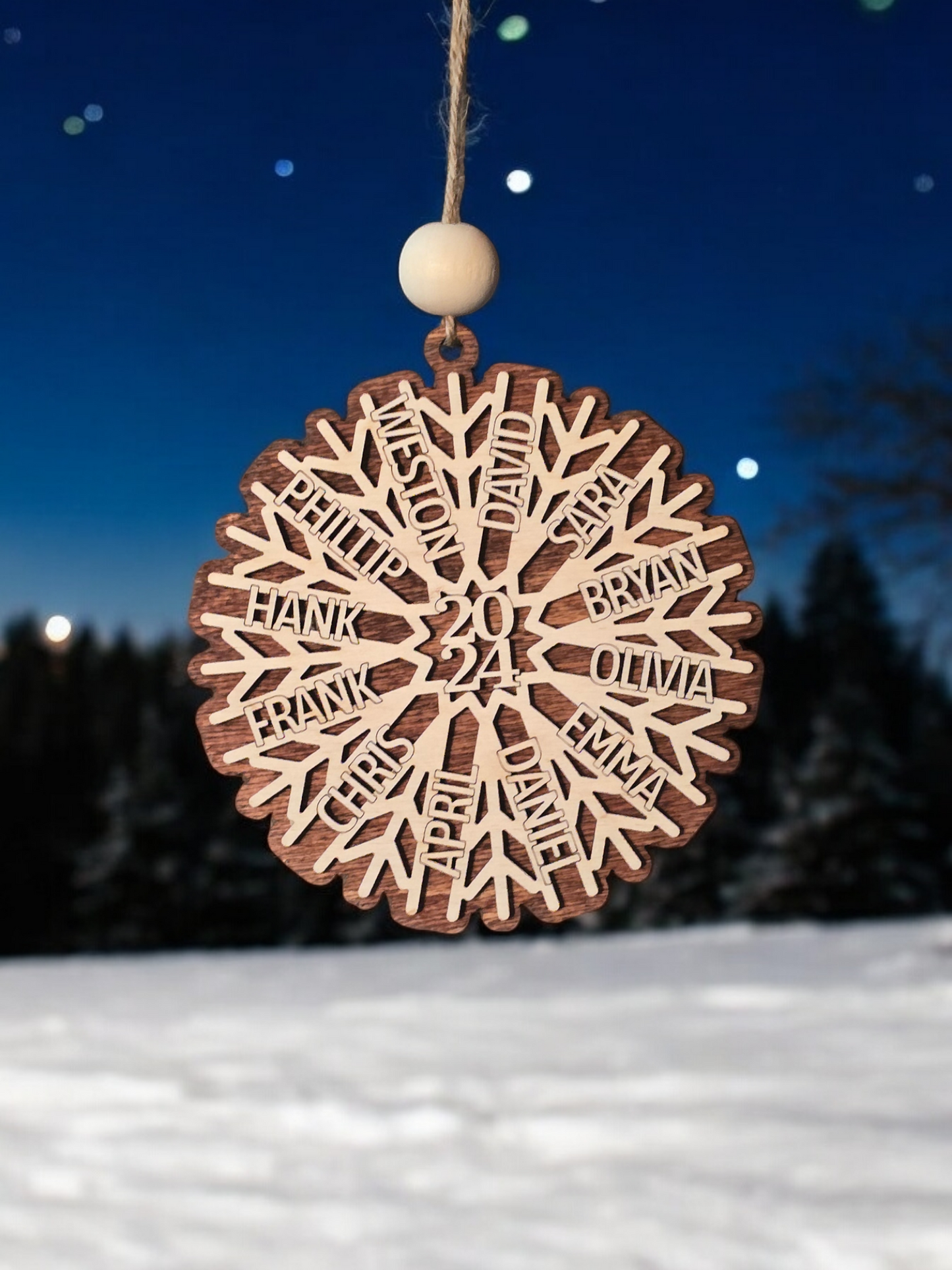 Family Name Snowflake Christmas Ornament Personalized