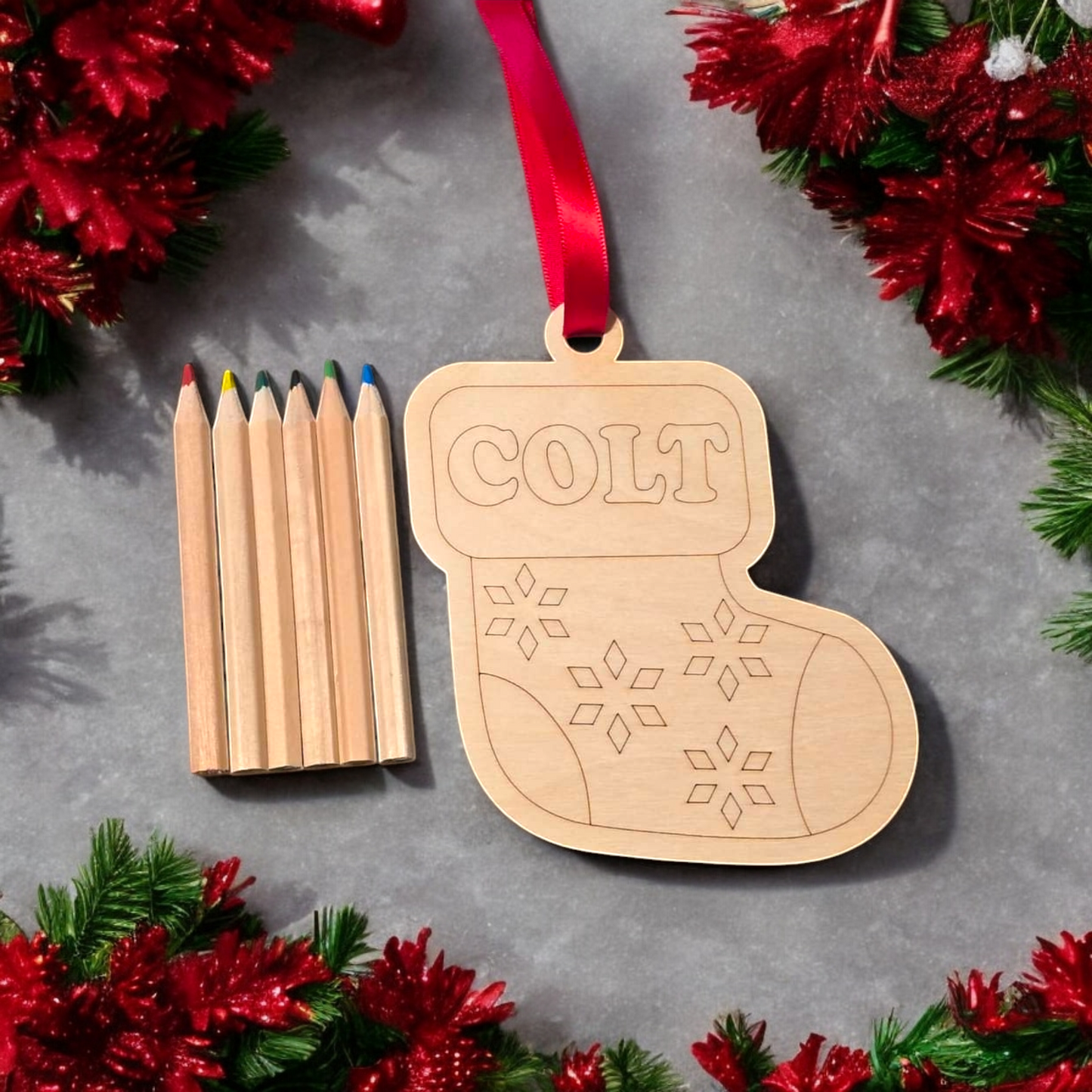 Christmas Stocking Paint Kit Ornament colored pencils Personalized with name