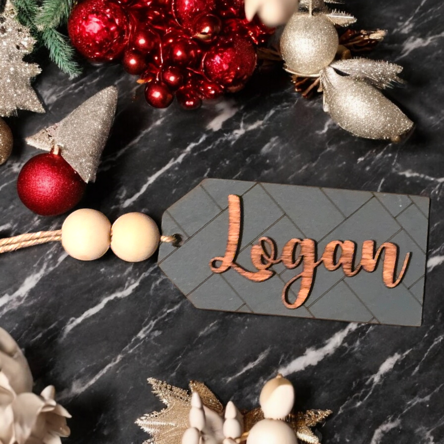 Shiplap Christmas Stocking Name Tags gray Personalized