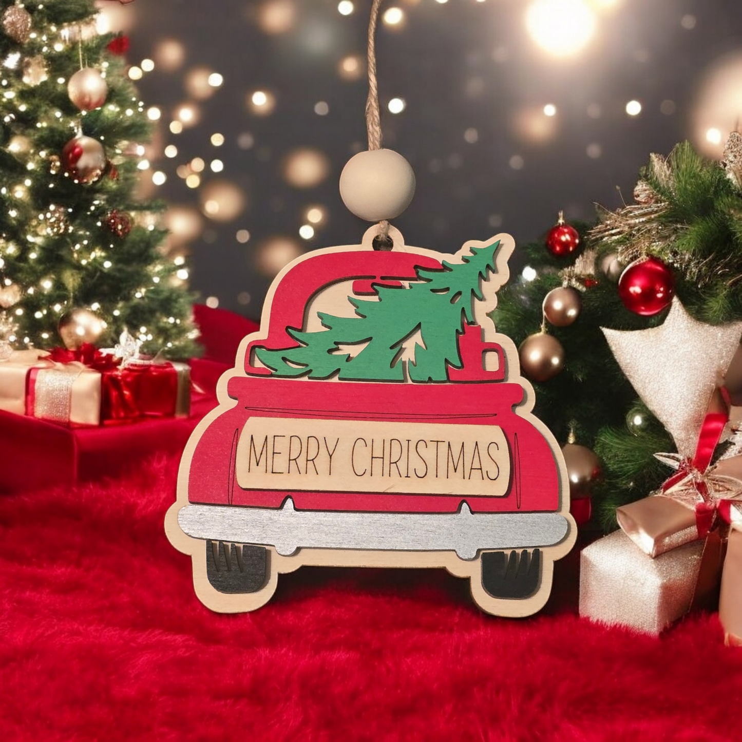 Pickup truck and tree personalized Christmas Ornament