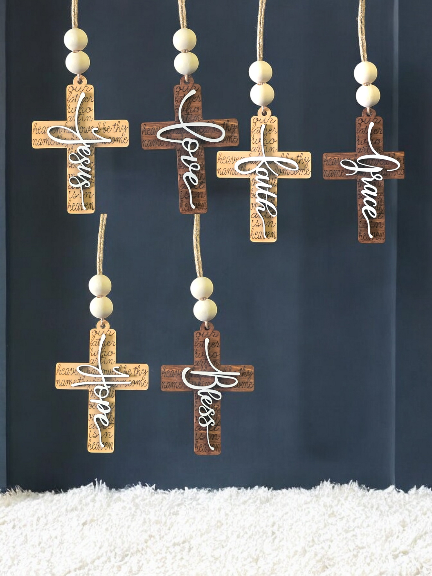 Lord's Prayer Cross with saying car charm or ornament
