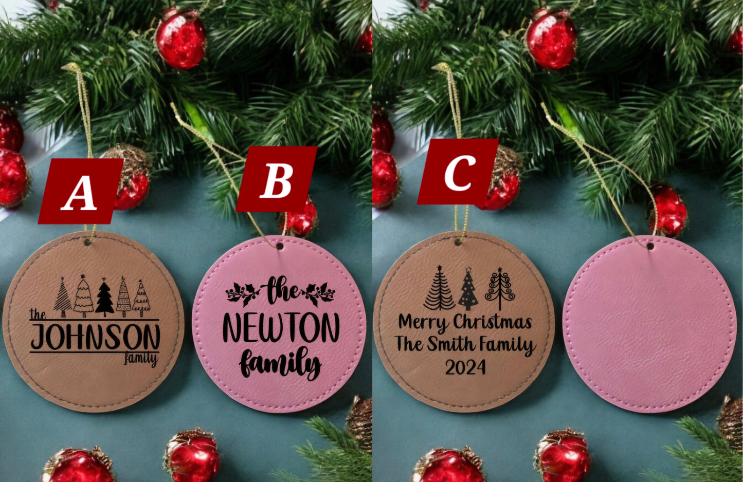Family Leatherette Christmas Ornaments Personalized