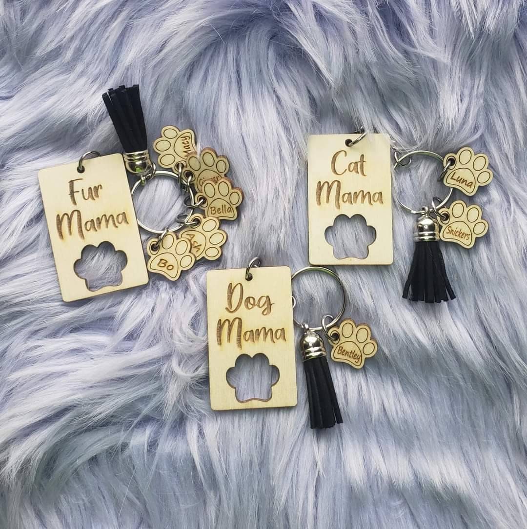 Dog Pet Cat Fur Animal Mama Dad Keychains Personalized with pets names