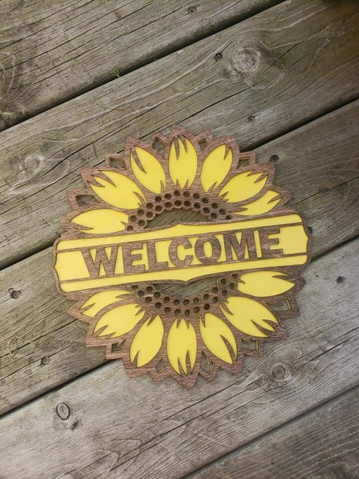 Welcome Sunflower Sign Wood Door Hanger