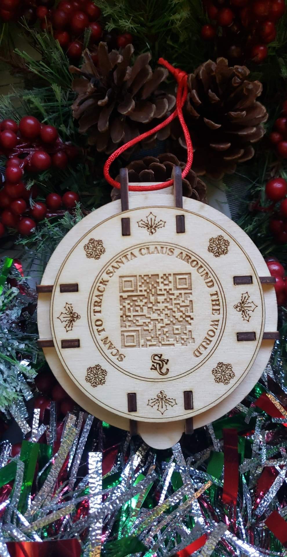 Santa Compass with NORAD QR code Christmas Ornament