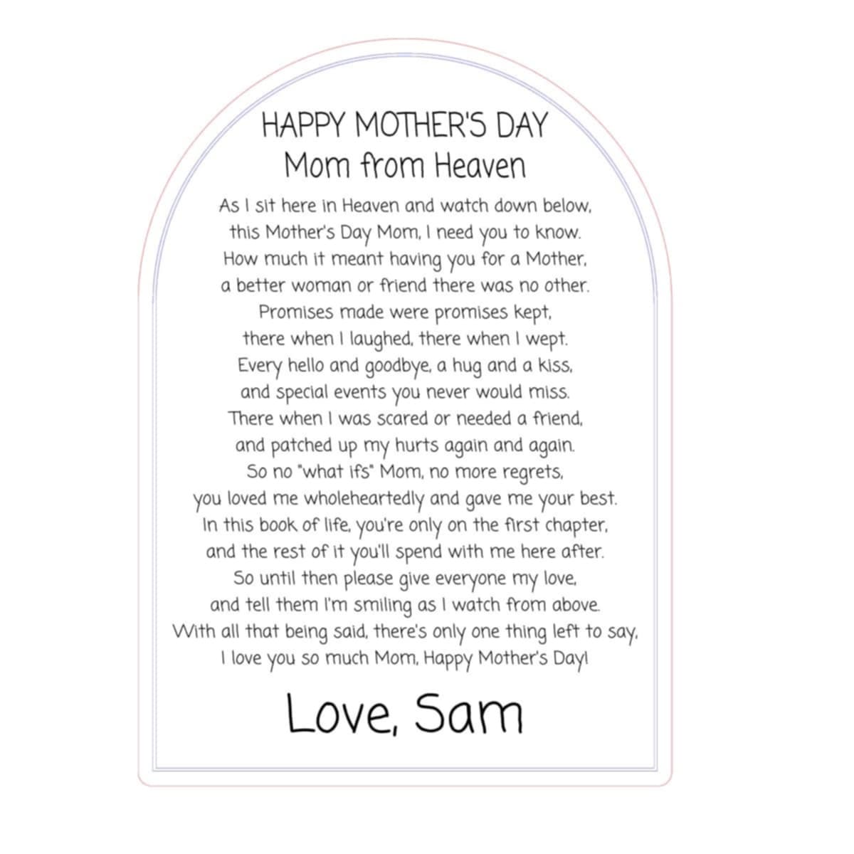 Happy Mother's Day from Heaven Poem personalized