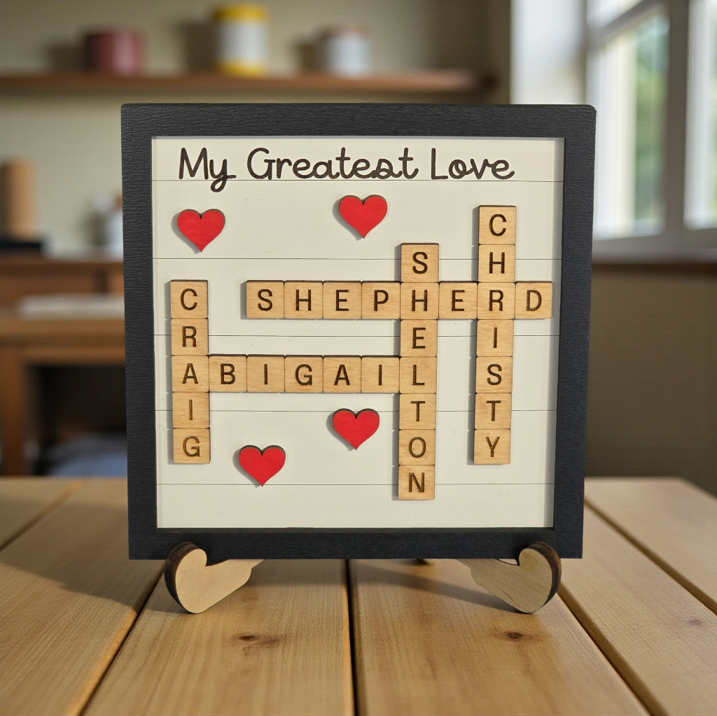 Crossword Family Sign Personalized Black and white personalized