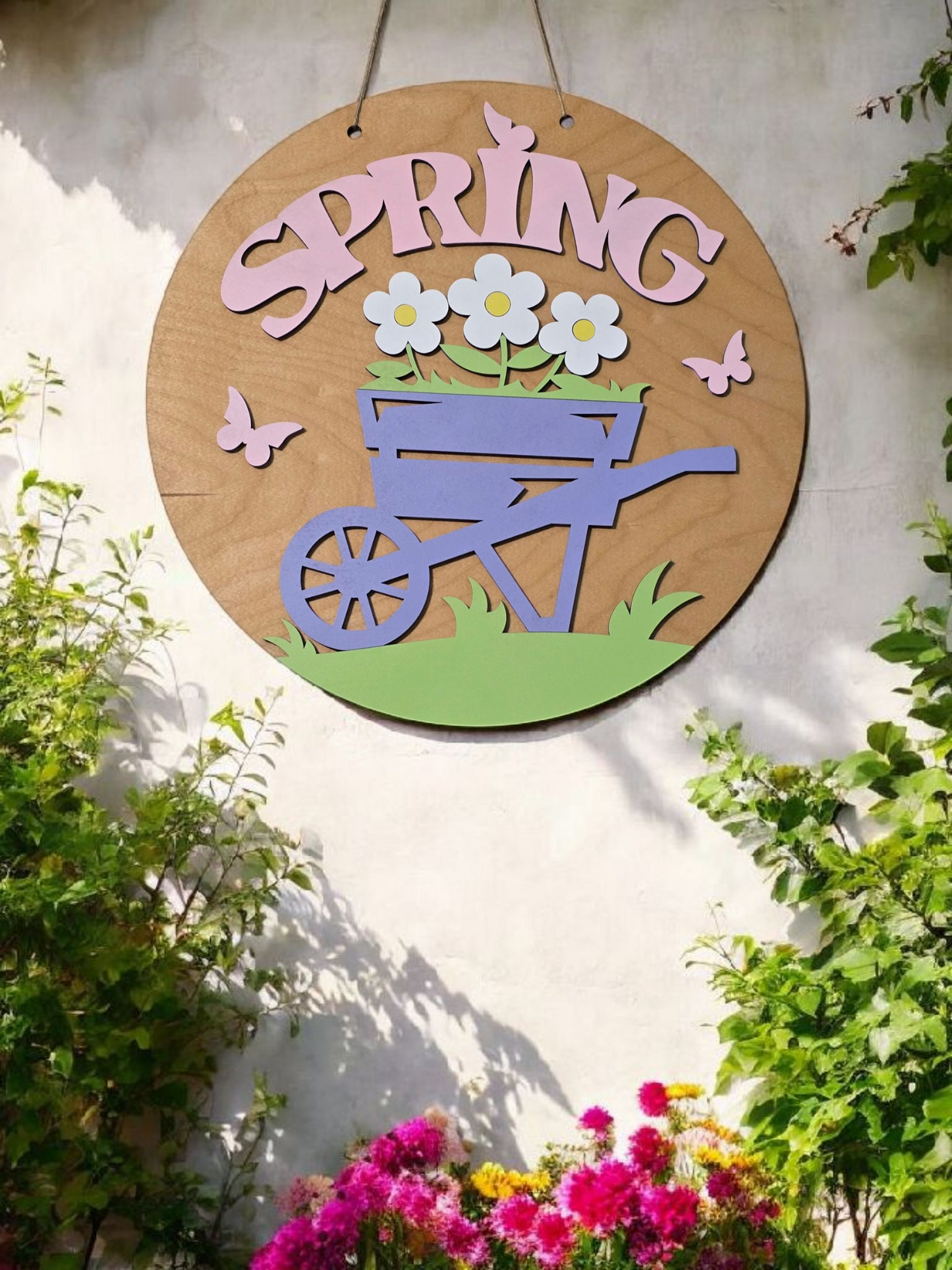 SALE Spring wheelbarrow Sign 15" DIY Sign door hanger