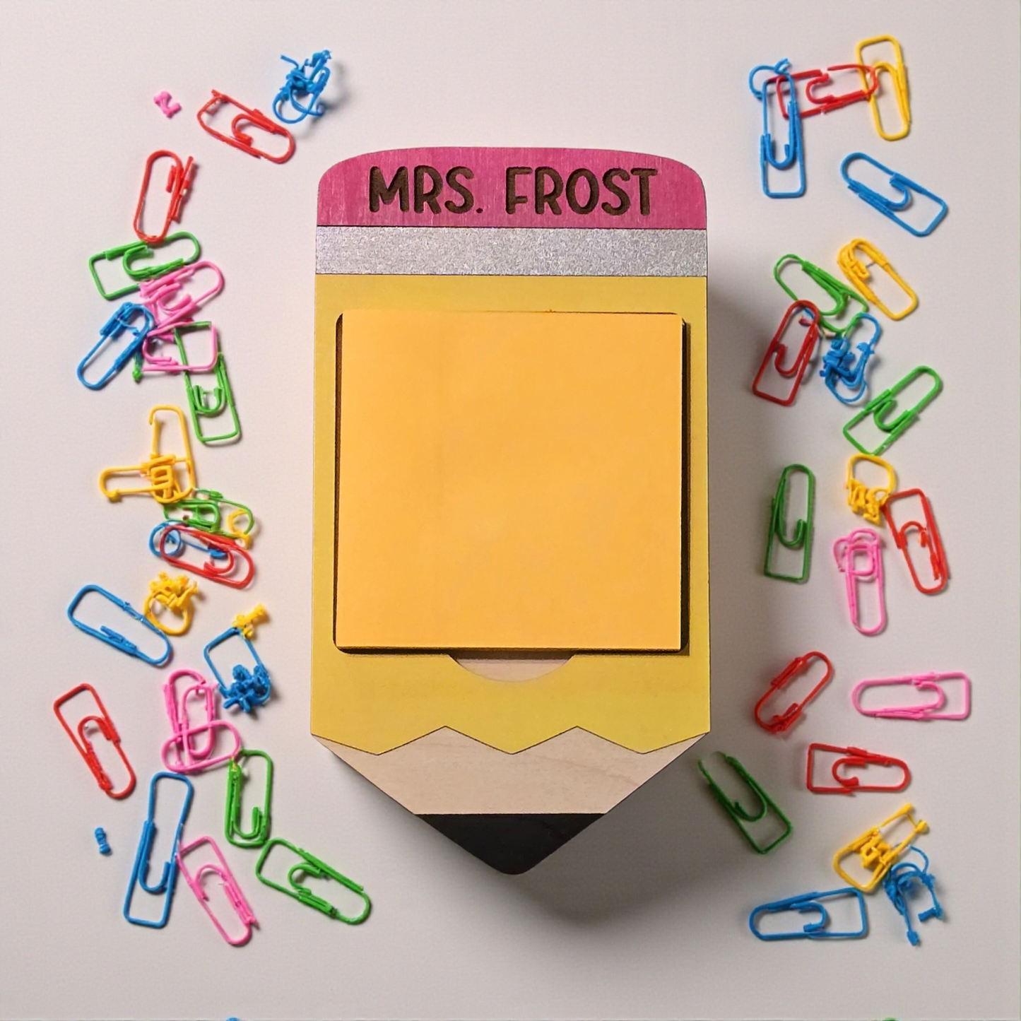 Pencil sticky note post it holder personalized with teachers name