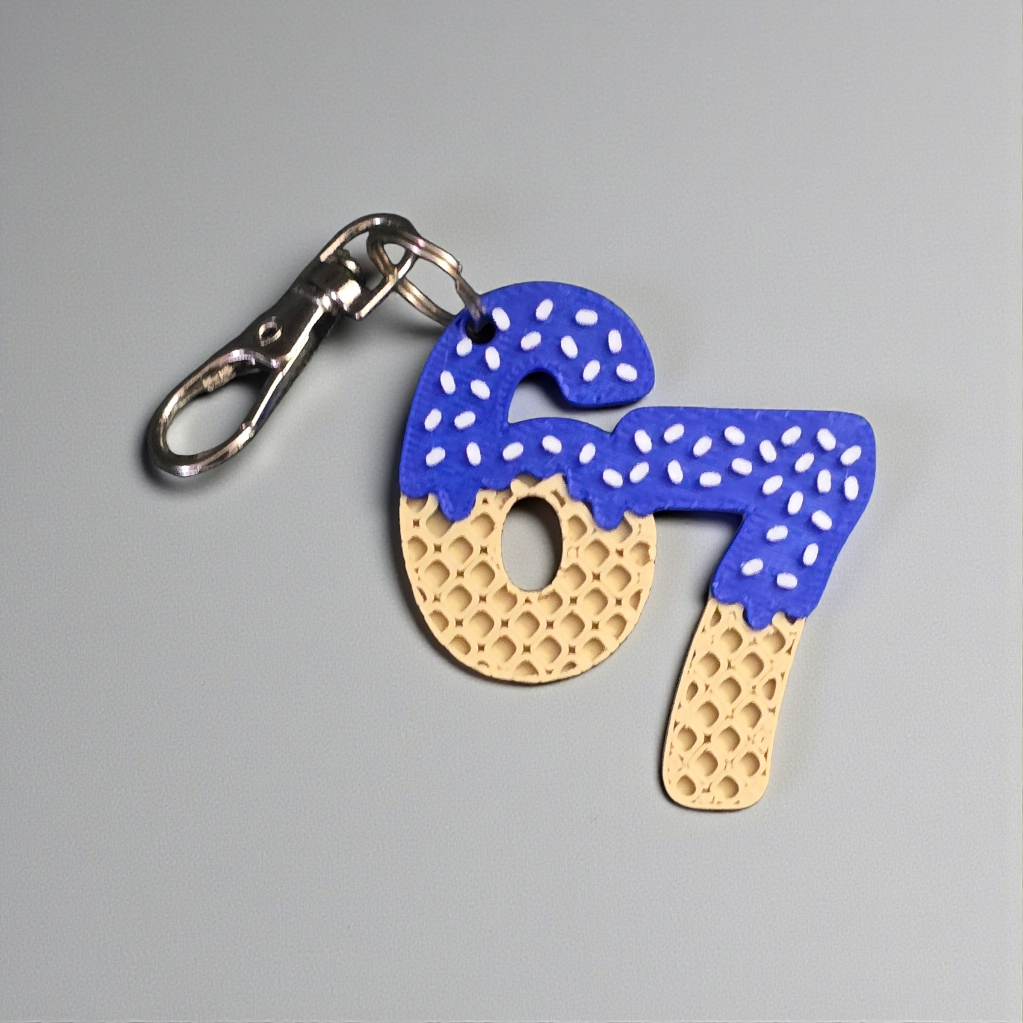 3D printed 6 7 67 Ice Cream Drip keychain