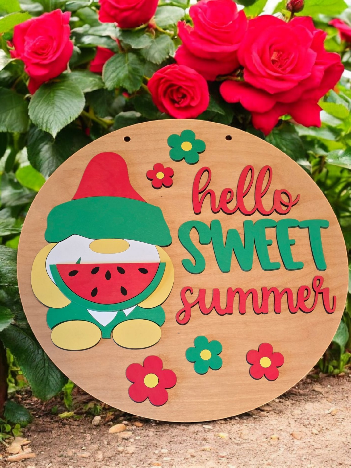Hello Sweet Summer gnome with watermelon sign 15" DIY Sign door hanger