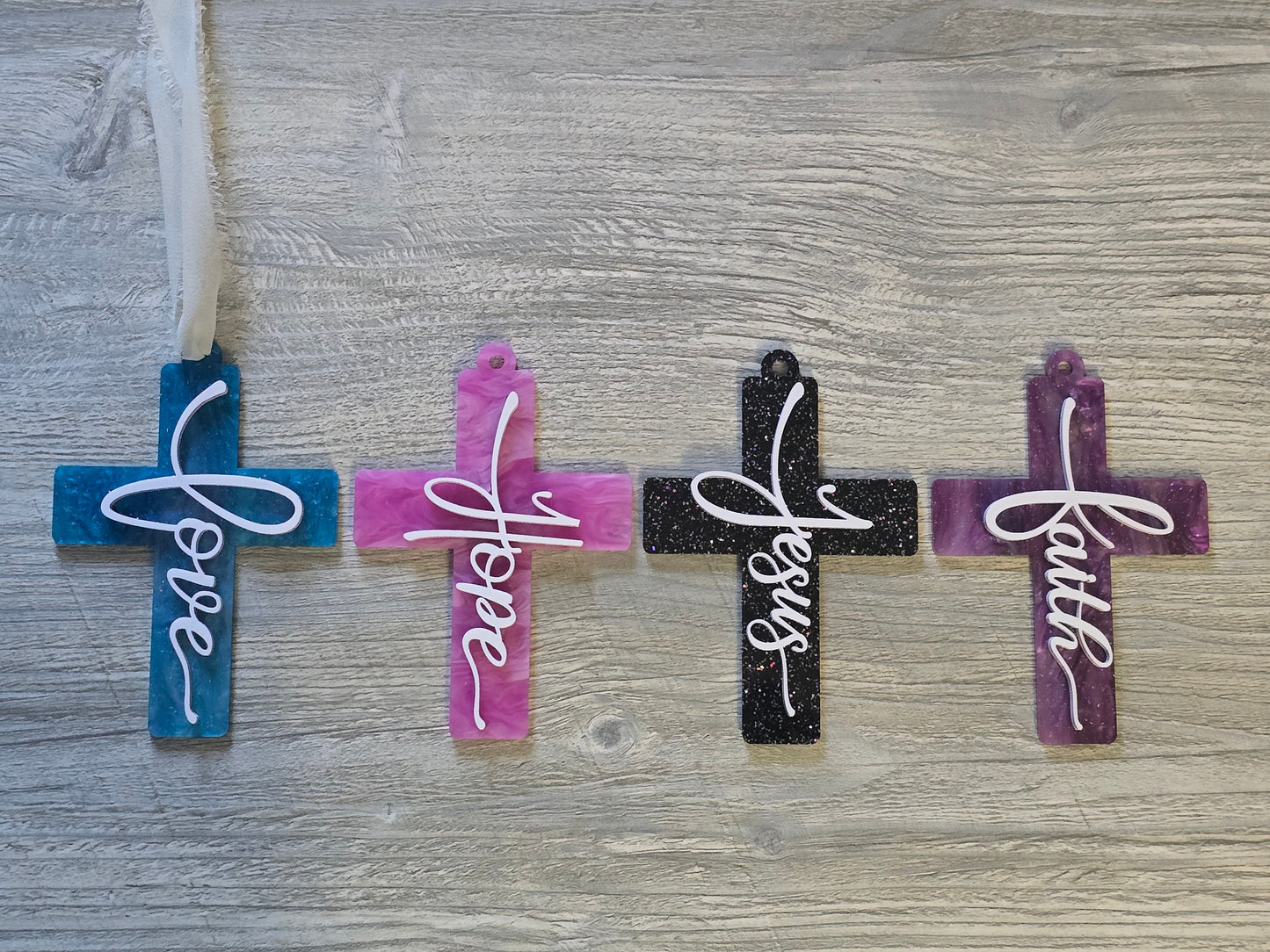 Acrylic Cross with saying car charm or ornament